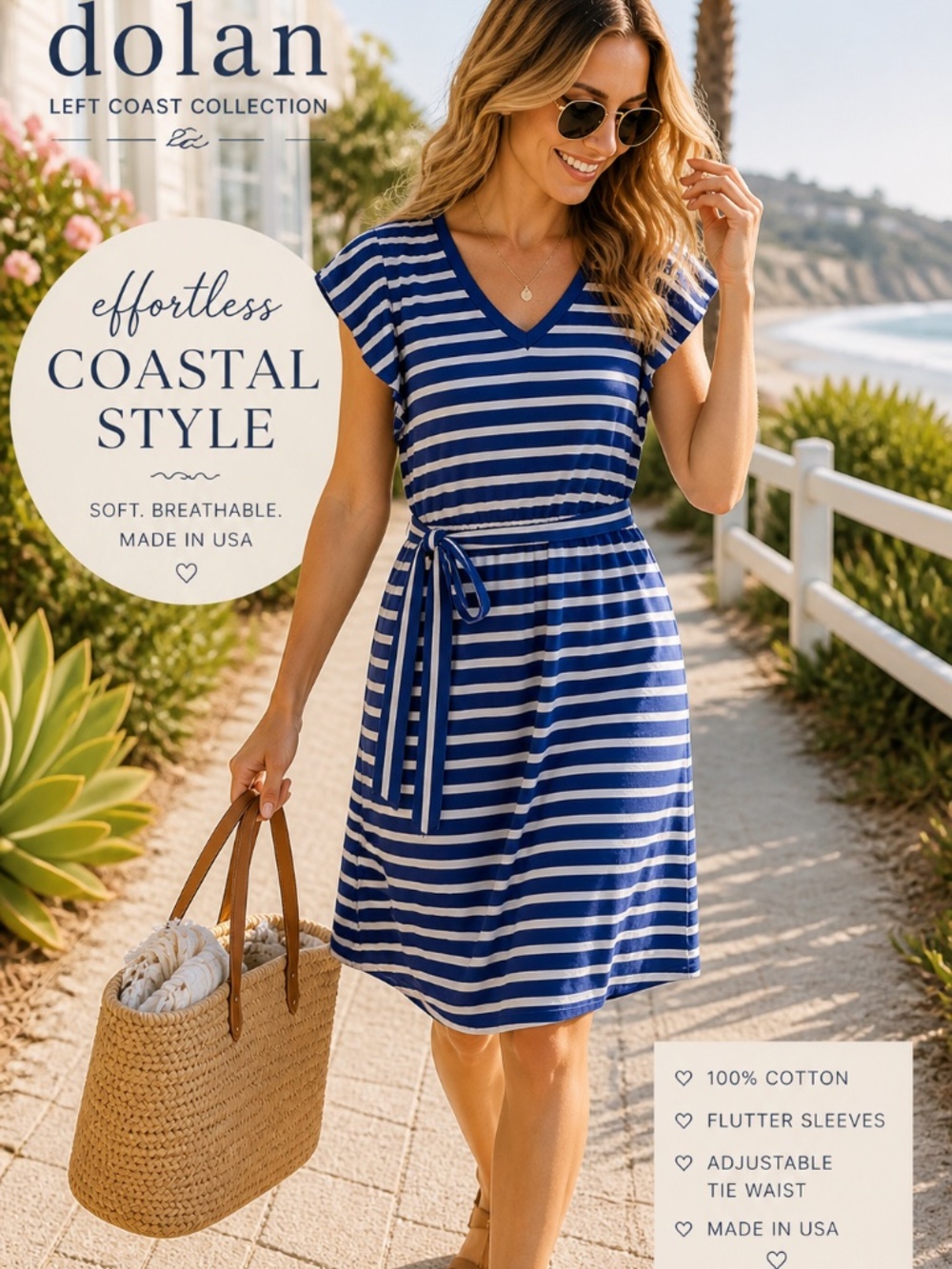 Dolan Left Coast Collection Blue & White Stripe Dress 🌊✨ Size Small